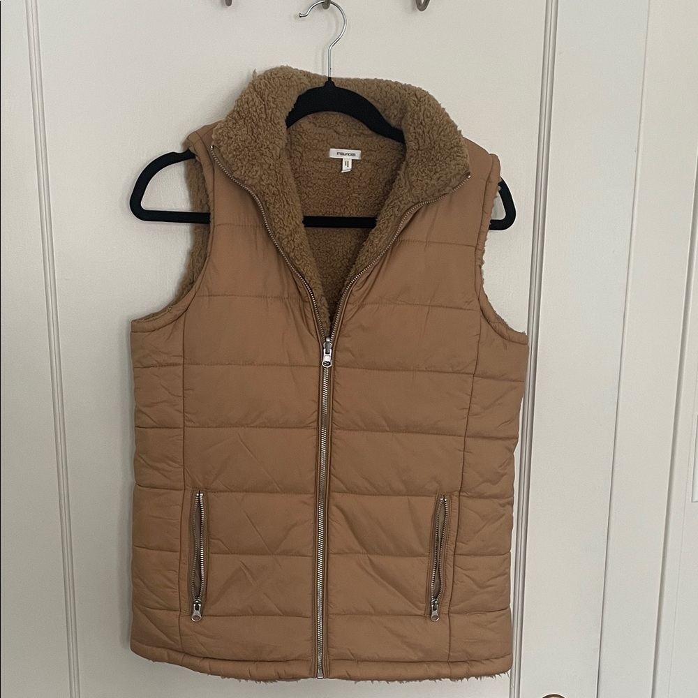 Maurices Brown Quilted Vest with Shearling Collar